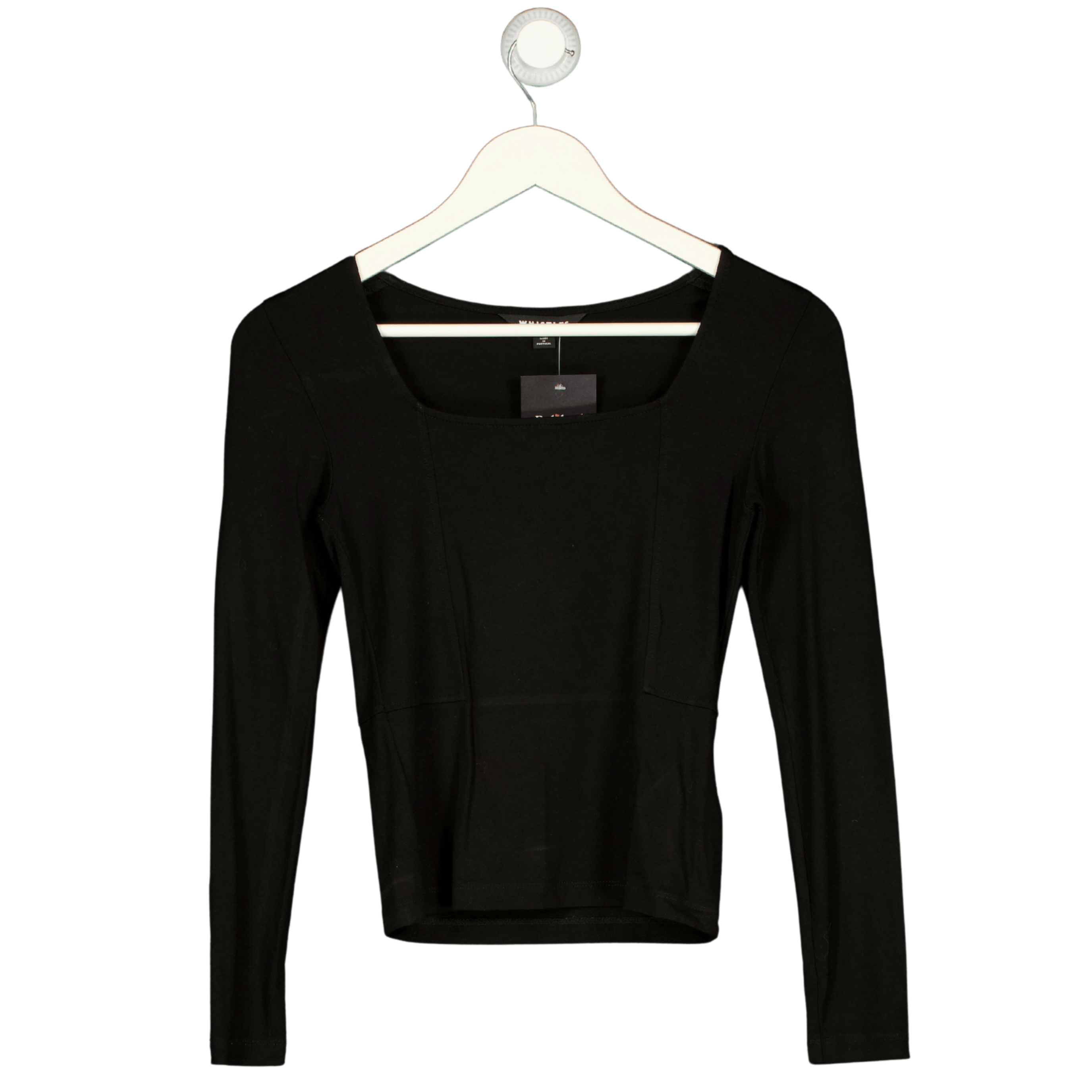 Whistles Black Square Neck Long Sleeve Top UK 8