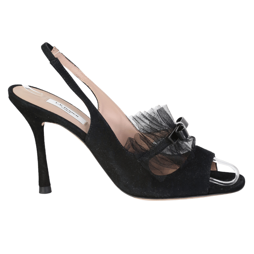LK Bennett Newbury Black Suede & Mesh Peeptoe Sandals UK 7 EU 40 👠