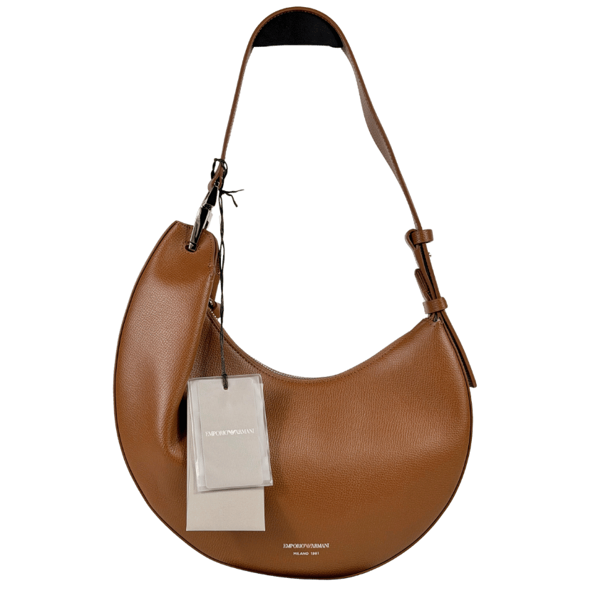 EMPORIO ARMANI 24/7 Mini Handbag In Tan Brown Grained Cow Leather Lion One Size