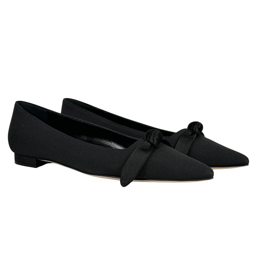 MANOLO BLAHNIK Black Pairo Silk Bow Detail Pointed Ballet Flats UK 2 EU 35 👠