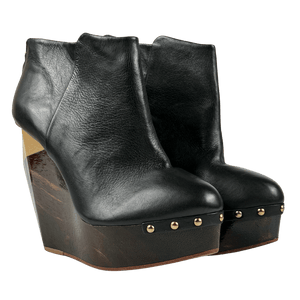 FINSK Black Leather Studded Sculptural Heel Platform Ankle Boots UK 7 EU 40