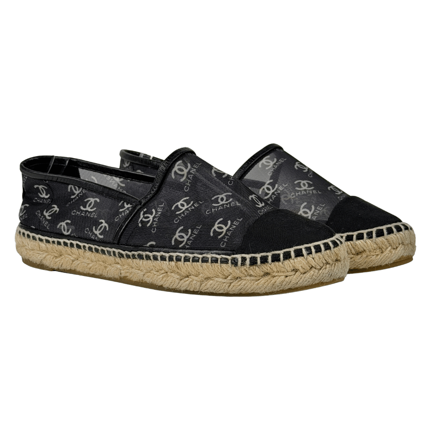 CHANEL Black Coco Mark Mesh All Over CC Logo Espadrilles UK 5 EU 38