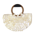 ZARA Cream Crteam Shell Embellished Bag With Wooden Handles And Gold Chain Strap One Size