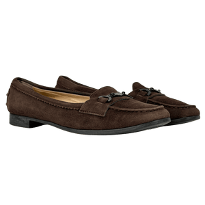 TOD'S Dark Brown Suede Metal Bar Loafers Moccasins Flats UK 7 EU 40