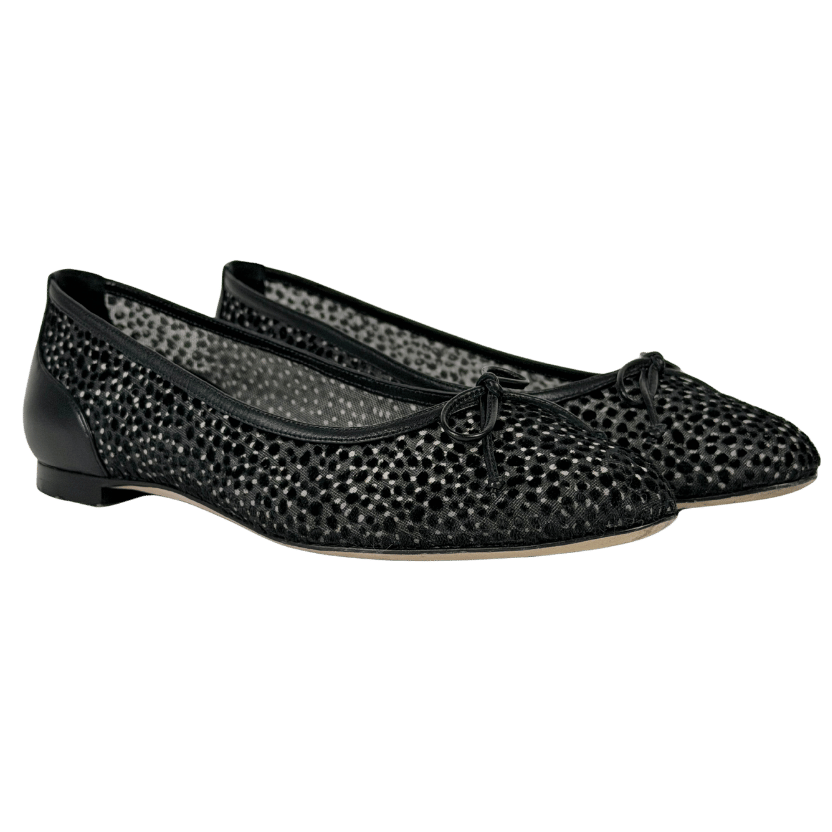 MANOLO BLAHNIK Verizzo Black Embroidered Mesh Ballet Flat Shoes UK 4 EU 37