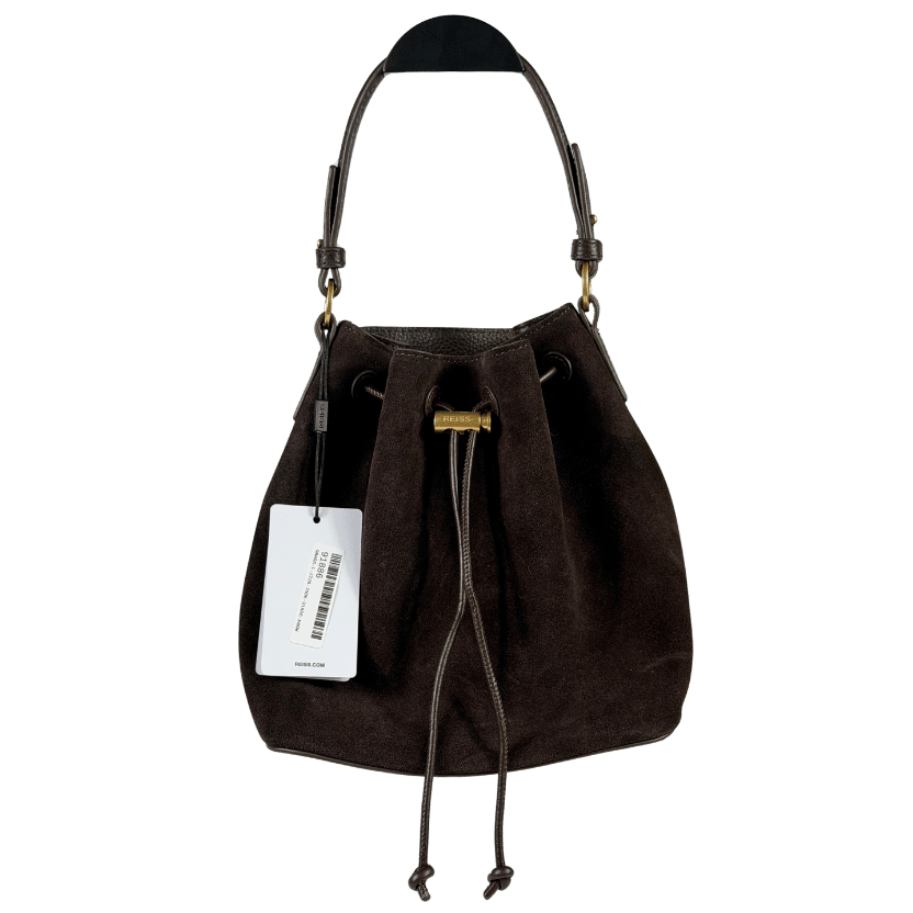 REISS Esther Suede And Leather Bucket Bag In Chocolate Brown
