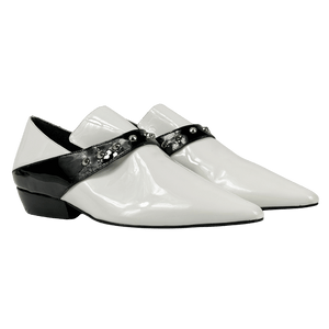 DORA TEYMUR White / Black Patent Leather Studded Flats UK 5 EU 38