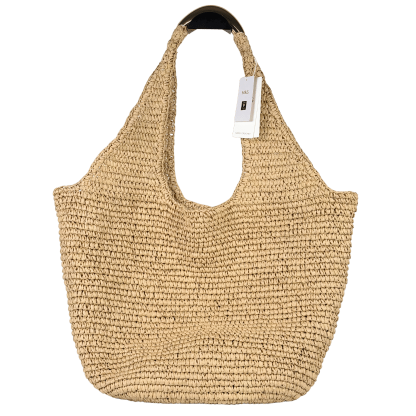 M&S Oversize Straw Bag With Yellow Gold Hardware Detail