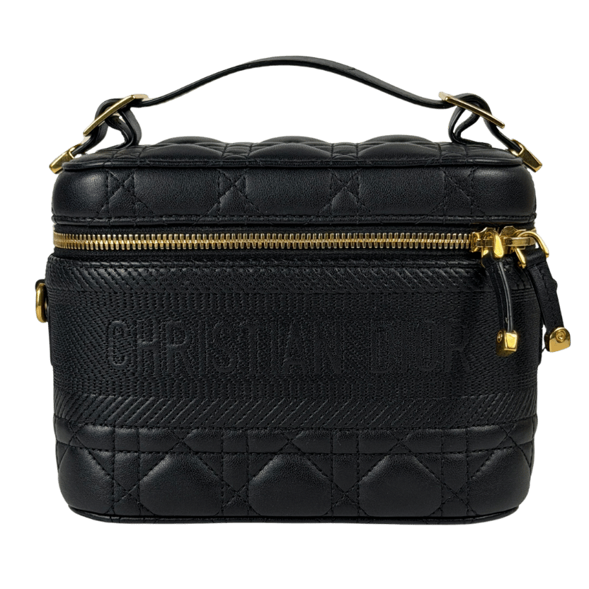 DIOR Black Small Lambskin Cannage Diortravel Vanity Case Satchel