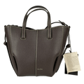 POLENE Dark Brown Textured Leather Cyme Nano Tote With Crossbody Strap