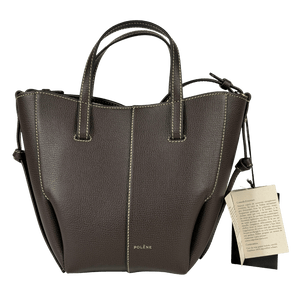 POLENE Dark Brown Textured Leather Cyme Nano Tote With Crossbody Strap