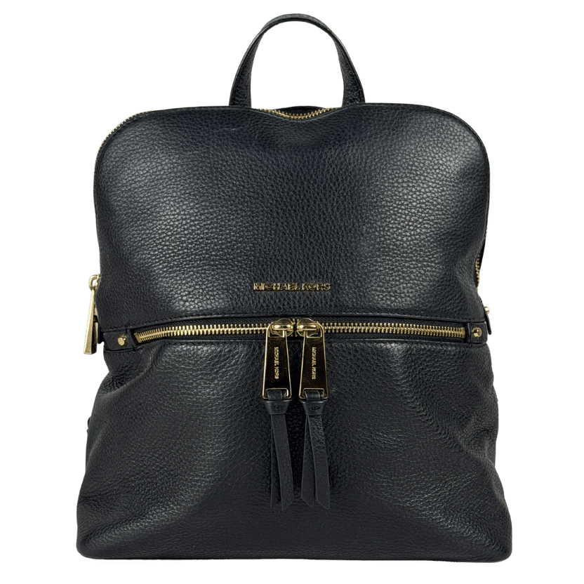 MICHAEL KORS Zip Medium Slim Backpack In Black Pebbled Leather One Size