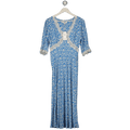 M&S Collection Blue Printed V-neck Lace Insert Midaxi Tea Dress UK 12
