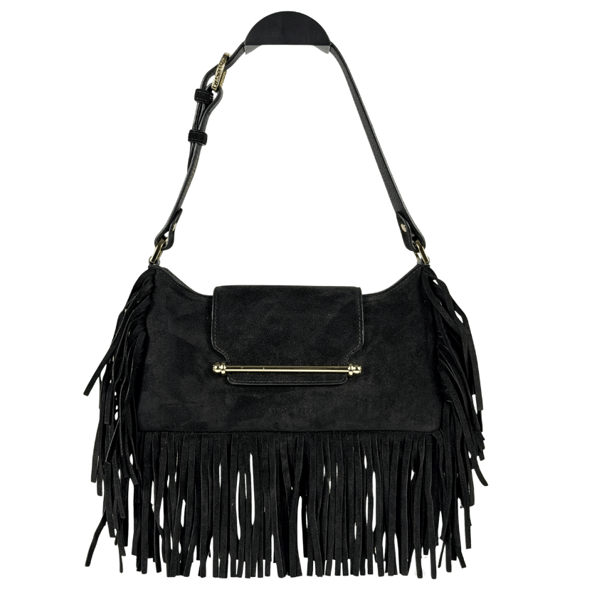 STRATHBERRY X Cinq A Sept Black Suede Leather Multrees Omni Zipped Fringed Bag