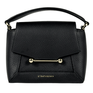 STRATHBERRY Black / Gold Hardware 100% Pebbled Leather Mosaic Nano Top Handle Bag