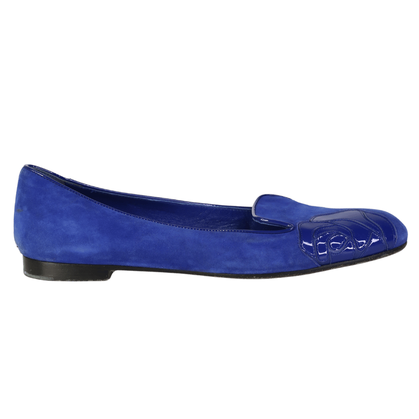 Christian Dior Blue Patent Leather And Suede Rose Flats UK 4 EU 37 👠