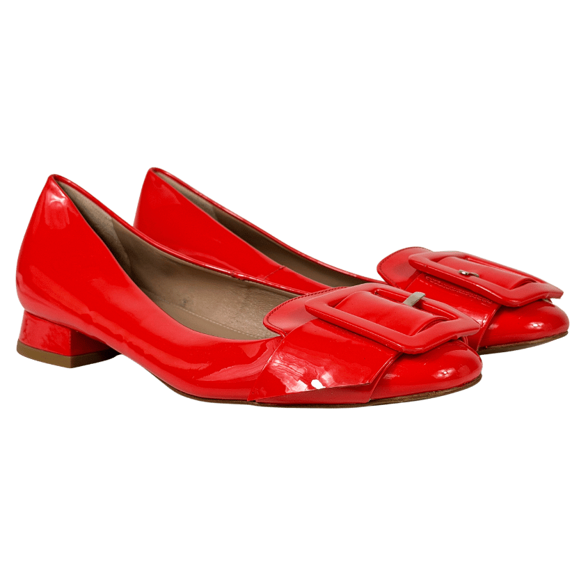 WHISTLES Red Patent Leater Buckle Detail Shoes UK 5 EU 38 👠