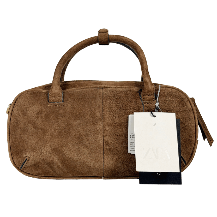 ZARA Brown Mini Split Suede Bowling Bag One Size