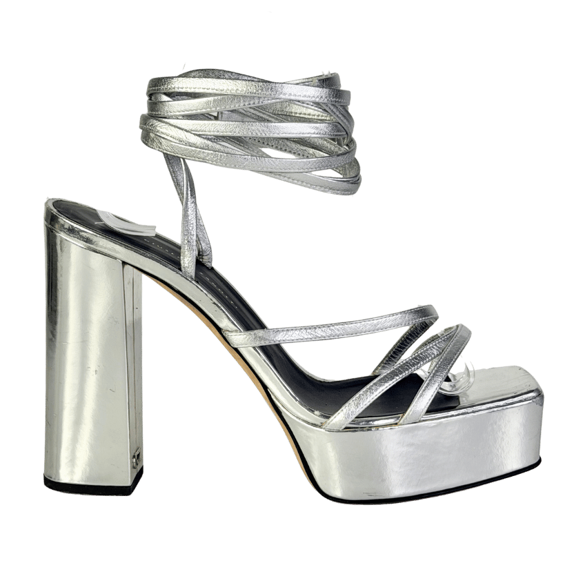 Giuseppe Zanotti Silver Flavienne Mirrored-leather Platform Sandals UK 8 EU 41 👠