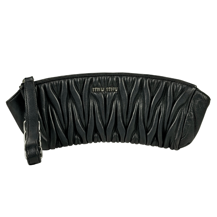 MIU MIU Black Matelasse Quilted Leather Wristlet Clutch