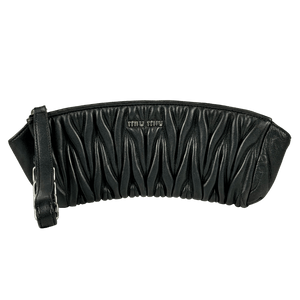 MIU MIU Black Matelasse Quilted Leather Wristlet Clutch