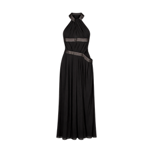 Cult Gaia Black Akshara Draped Maxi Dress With Leather Accents UK S