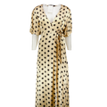 ZARA Champagne Beige / Black  Polka Dot Wrap Midi Dress UK XS