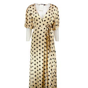 ZARA Champagne Beige / Black  Polka Dot Wrap Midi Dress UK XS