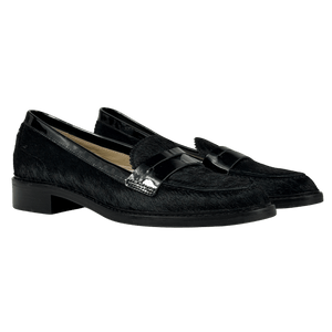 HOBBS Black Patent Leather And Calf Hair Loafers UK 5 EU 38