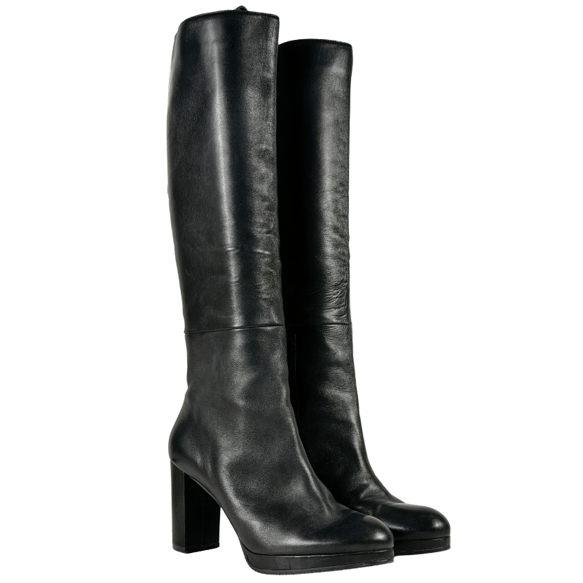 STUART WEITZMAN Black Leather High Block Heel Knee High Boots UK 7 EU 40 👠