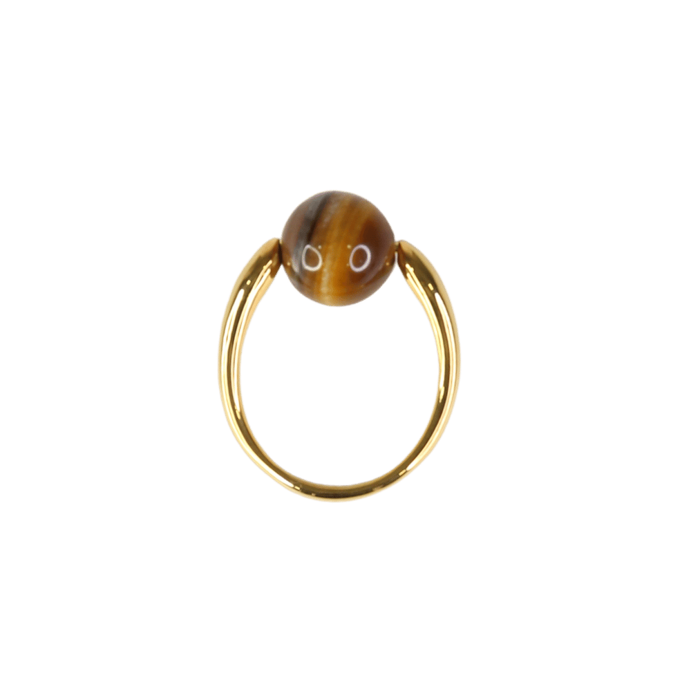Monica Vinader X Kate Young Spinning Tigers Eye Yellow Gold Ring Sz K