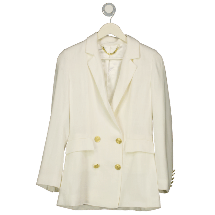 Holland Cooper White Oyster Linen Double Breasted Blazer UK 6