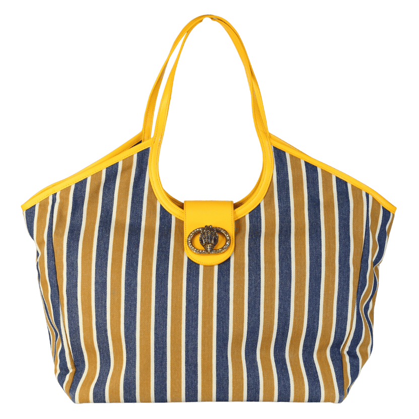 Kurt Geiger Yellow / Blue Striped Large Chelsea Tote Bag