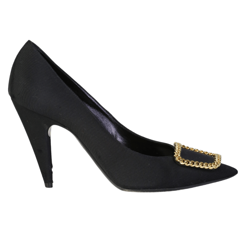 Saint Laurent Black  / Gold St Sulpice Chain-buckle Grosgrain Pumps UK 6 EU 39 👠