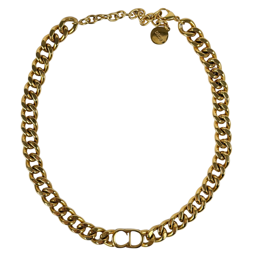 DIOR Vintage Yellow Gold Cd Logo Choker Necklace One Size