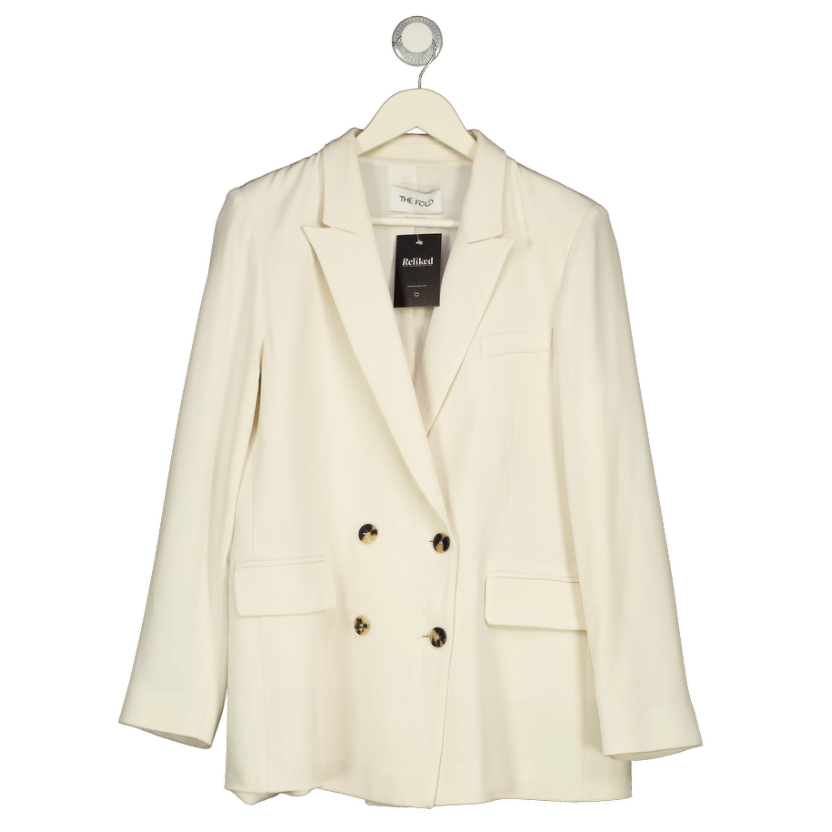 THE FOLD Cream Crepe Double Breasted Blazer UK 14