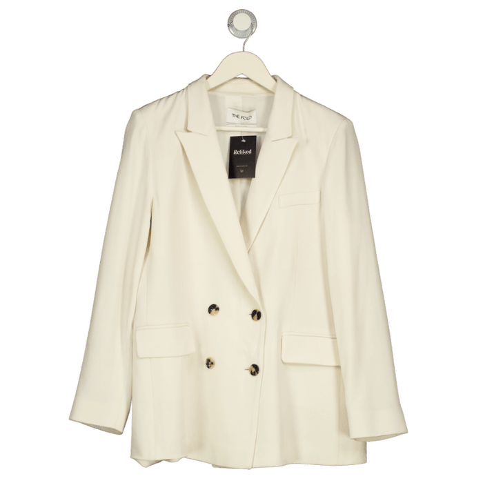 THE FOLD Cream Crepe Double Breasted Blazer UK 14