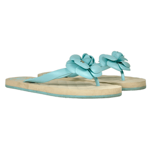 CHANEL Aqua Blue Camelia CC Flip Flops UK 6 EU 39