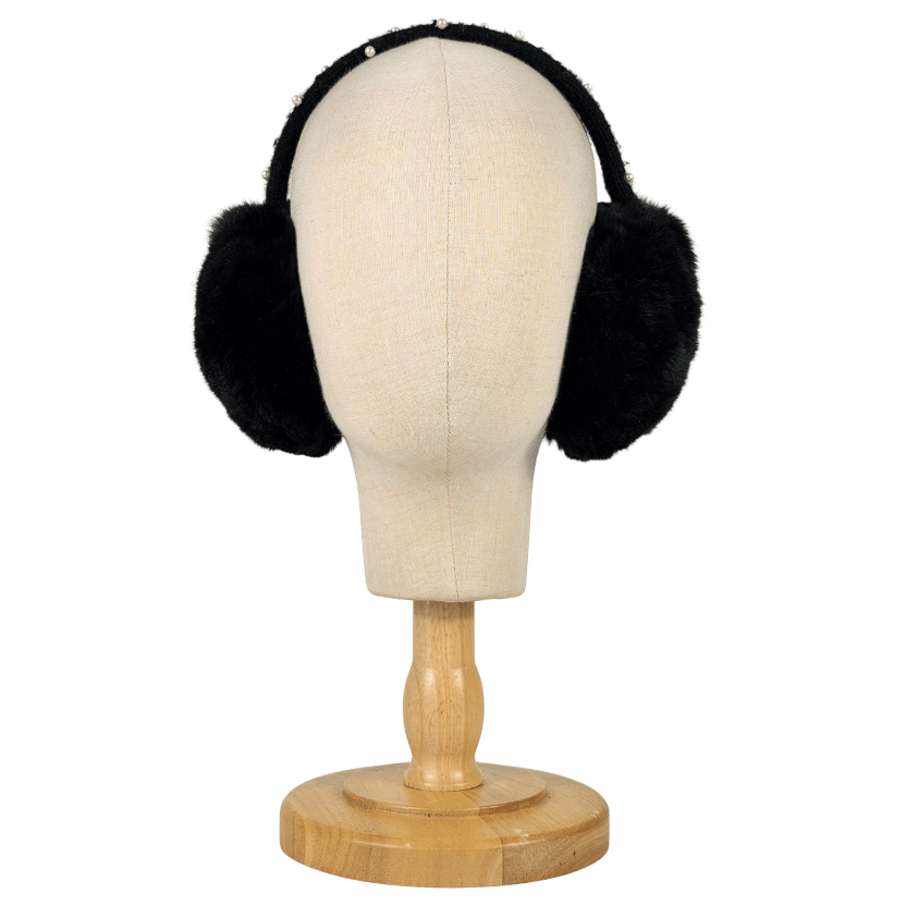 YVES SALAMON Black Pearl Embellished Rabbit Fur Earmuffs One Size