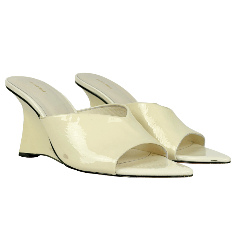 Alias Mae Cream Patent Rhianna Wedge Mule Sandals UK 6 EU 39 👠
