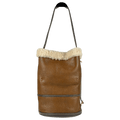 POLO RALPH LAUREN Brown Tumbled Leather Medium Shearling Bucket Bag