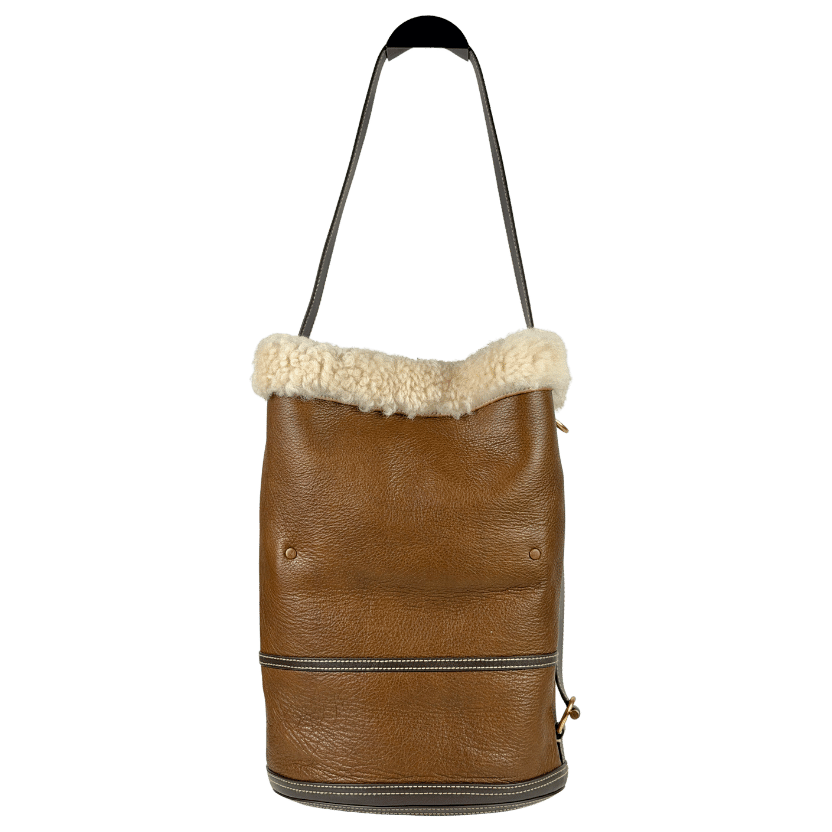 POLO RALPH LAUREN Brown Tumbled Leather Medium Shearling Bucket Bag