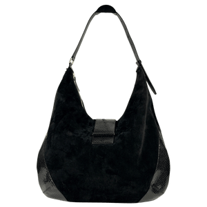 JIMMY CHOO Black Large Bar Hobo Suede Shoulder Bag