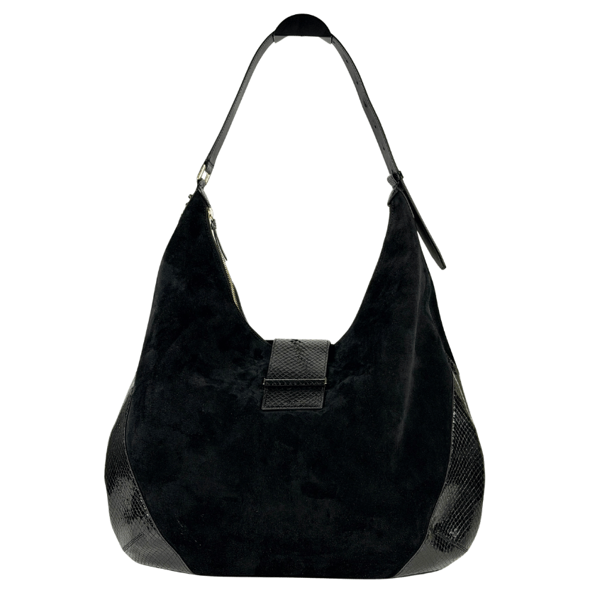 JIMMY CHOO Black Bar Large Suede Shoulder Bag