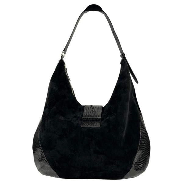 JIMMY CHOO Black Large Bar Hobo Suede Shoulder Bag