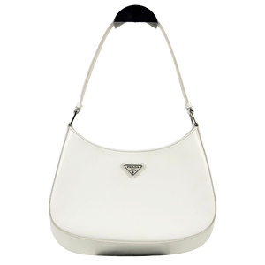 PRADA White Cleo Triangle Logo Small Leather Shoulder Bag
