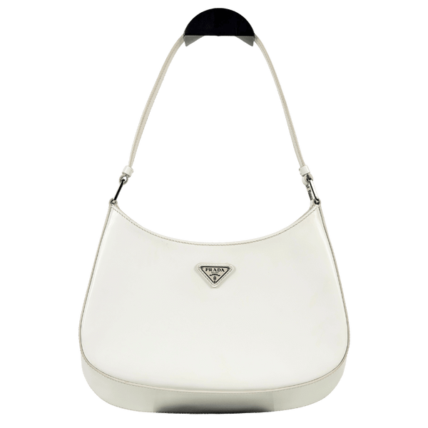 PRADA White Cleo Triangle Logo Small Leather Shoulder Bag