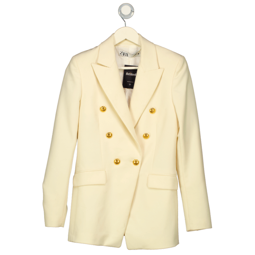 ZARA Cream Double Breasted Blazer Jacket UK XS