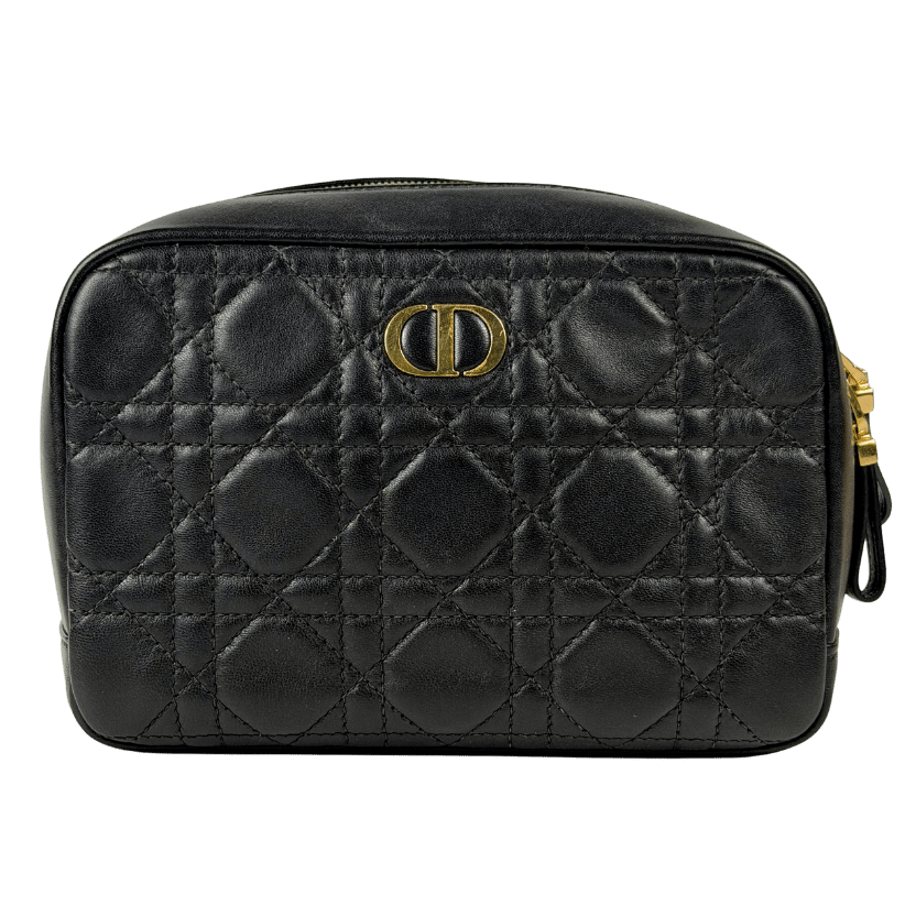 DIOR Black Cannage Leather Caro Zip Pouch