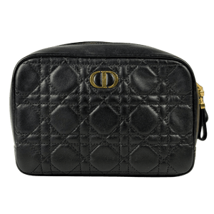 DIOR Black Cannage Leather Caro Zip Pouch